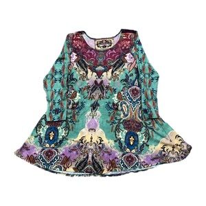 Amma Shirt Womens Large Multicolor Paisley Boho Made In LA Long Sleeve